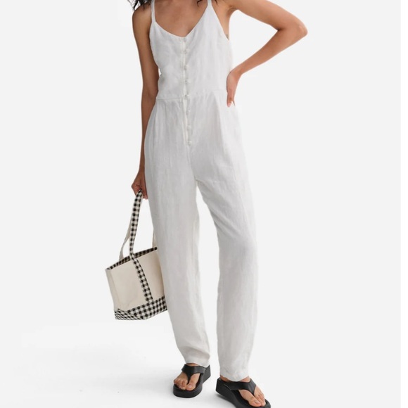 NEW Mate the label Organic Linen Tank Jumpsuit SALT White Size Small - Picture 1 of 13